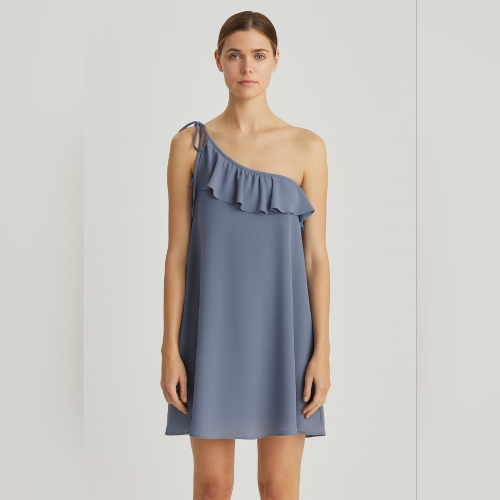 Vintage Marilyn Brooks 80s Ruffle Mini Dress One Shoulder Blue Canada S
